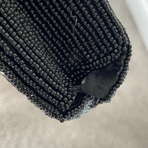 Beaded Embroidered Bird Butterfly Bag Black Shoulder Tote Bag - Picture 8 of 9